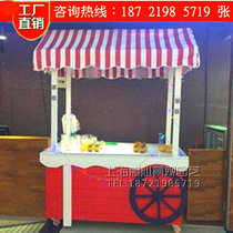 Anti-corrosion Wood car mobile trolley solid wood dining car outdoor dessert kiosk shopping mall snack car milk tea house