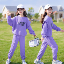 Girl Spring Clothing Suit 2022 New Tide Spring Autumn Clothing Foreign Air Large Children Sports Casual Childrens Clothing Two Sets