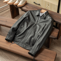 Walking day single mens leather leather jacket Japanese retro classic simple business casual lapel leather jacket