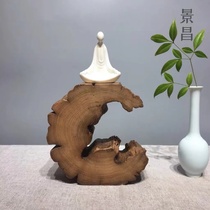 Natural weathered dead wood root carving Hollow Wood circle base log shape craft ornaments Chinese Zen