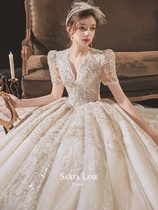 Main wedding dress 2021 new bride French Hepburn court style heavy industry luxury temperament retro princess style big tail