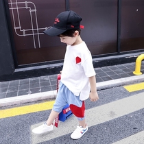 Boy short sleeve suit 2022 new children Yangqi male baby Summer handsome gas net red fried street trendy summer clothing wave
