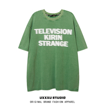 UXXXUSTUDIO original tidal wave hip-hop dizzy letters printed short teak T MEN AND WOMEN Loose Lovers Dress Half Teak