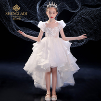 Flower girl wedding little girl dress children white wedding dress birthday princess dress girl host piano performance dress