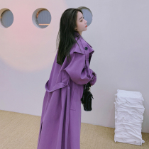 Navy collar purple windfall Women in the middle of 2022 Spring and autumn new popular Korean version loose with a knee coat jacket