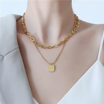 ins cold wind ~ 21 new metal double stack wearing necklace female personality temperament letter multi-layer choker simple
