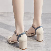 Baotou sandals female fairy wind 2021 summer new thick heel shoes women hollow word buckle belt leather high heels