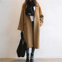 High-end camel long double-sided cashmere coat womens 2021 autumn and winter new womens Korean loose woolen coat