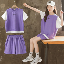 Next Inss Girls Sports Suit 2022 Summer New Child Ocean Gas Network Red Dboy Leisure Two sets