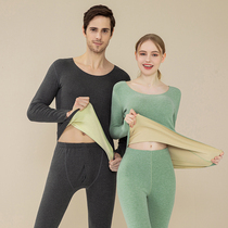 De velvet no trace thermal underwear women self-heating double-sided grinding autumn clothes autumn pants couples set thin mens base shirt