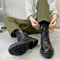 Leather Martin Boots Men High British Style ins Medium Help trendy shoes Boots Summer Black Locomotive Autumn Mens Shoes