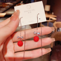 South Korea East Gate Fashion Red Drill Ball Ear Line 2021 New Tide Air Quality Net Red Long Earrings Earrings Earrings