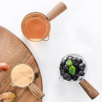 Wooden handle Glass small milk jar Cup Milk pot Milk jar Household auxiliary food sauce dish Honey milk seasoning cup Steak juice bucket