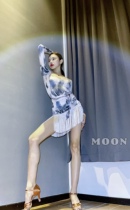 MOON dance suit Latin dance suit practice performance art test suit sexy tassel lotus leaf sleeves slim and slim