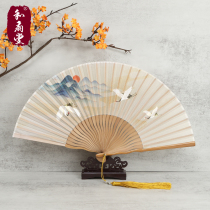 And fan Crane Series 7 Inch Summer Fold Fan Female Style Ancient Fan Hanfu Folding Fan with Ancient Wind Female Folding Fan