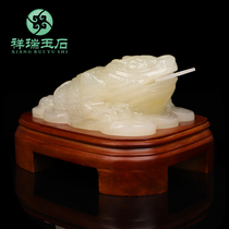 Natural jade fortune three-legged golden toad ornaments large living room TV cabinet wine cabinet office decoration craft gifts