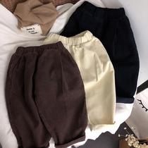 Small chattering 2021 new products ~ children's casual corduroy pants boys Korean girls stitching radish pants 3