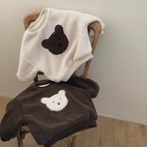 2021 winter new boys and girls cartoon embroidered velvet shirt children plus velvet vests children warm jacket
