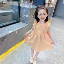 Girls Plaid flying sleeve dress Princess skirt Childrens swimsuit Net red fashionable female baby summer tide