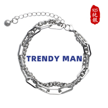 925 sterling silver couple double layer bracelet Men and women ins hip-hop trend niche design sense European and American personality simple cold wind