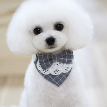 Pure cotton white lace Plaid saliva towel dog triangle scarf Teddy scarf puppy dog than bear bib