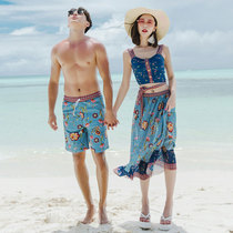 2020 new couple swimsuit three-piece suit conservative split flat angle belly cover Harajuku style small floral beach seaside