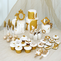 Light luxury golden simulation cake combination European wedding dessert table doughnut model photo props