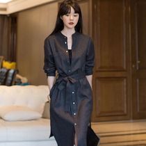  sandro bassa high-end simple temperament shirt skirt 2021 new early autumn waist long dress female