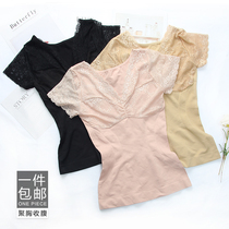 Ybeige Lace Undershirt Polybreasted Breast vest woman blouses slim fit short sleeves V collar close-up body lingerie winter