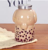 Milk tea bottle disposable PET plastic beverage bottle Creative cartoon network red dirty milk tea cup takeaway packaging