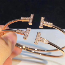 18K rose gold double T starry bracelet open white mother shell bracelet full diamond set diamond bracelet high-end jewelry customization
