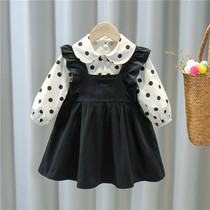 Girls foreign style set 2021 New Korean spring and autumn two-piece childrens clothing 1 a 3-year-old female baby polka dot skirt