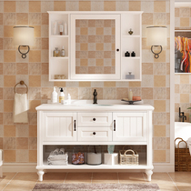 Rock board bathroom American oak bathroom cabinet combination floor-standing washbasin solid wood washbasin bathroom