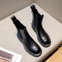 Leather Chelsea boots women 2021 autumn and winter New British wind smoke tube Knight locomotive short boots thick-soled Martin boots