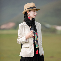 Ying Ruyi National style cotton linen small suit 2021 autumn new literary women casual suit slim coat