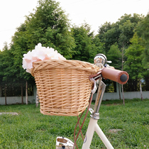 Bicycle basket girl storage basket retro Willow woven car basket folding car Lady bicycle front trailer basket