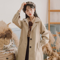 2021 early autumn new small man windbreaker female fashion temperament coat long coat 150cm Joker spring and autumn