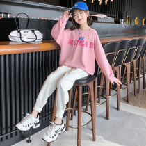 Girls spring clothing sports suit 2022 new Korean version online red ocean atmosphere CUHK Tong Trendy Clothing Two Sets Spring Autumn