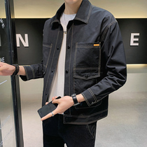 European station 2021 autumn new denim coat mens Korean trend casual Joker jacket solid color youth jacket