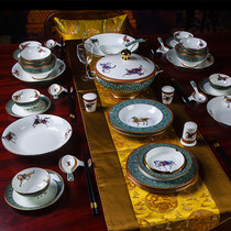 Jingdezhen high-end bone china tableware set Court enamel Puma Bowl dish wedding hotel club special tableware