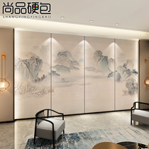 Simple new Chinese ink landscape Chinese painting Living room sofa soft bag TV background wall Custom hard bag background wall