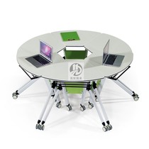 Conference table fan-shaped multifunctional folding training conference table classroom splicing training table green table with wheels