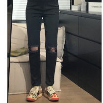 Wang girls shop ripped jeans new smoky gray thin high-waist nine-point wild tight little feet pants