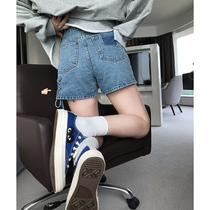 Wang Maidens Shop Strap Denim Shorts Summer Thin High Waist a Spice Girls Pleated Short Skirt Straight Casual Pants