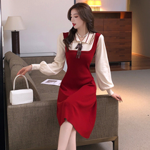 New Year's Red Knitted Backing Dress Women's Spring Dress 2022 New Little Temperament Sweater Dress