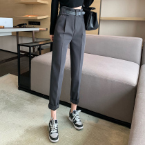 Western Dress Pants 2022 Spring Autumn New Design Sensation Small Crowdbelt Work Pants High Waist Display Slim Casual Straight Drum Pants Woman