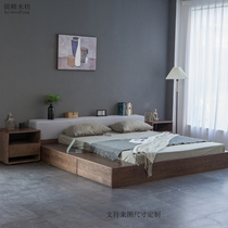 Nordic simple modern black walnut wooden tatami floor solid wood bed Japanese master bedroom storage drawer floor low bed