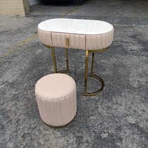 Nordic modern light luxury marble dressing table small apartment bedroom stainless steel puleather dressing table dressing stool round stool