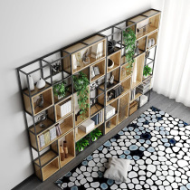 Industrial wind Wrought iron partition shelf Floor-to-ceiling decoration Office bookshelf Hollow bookcase lattice shelf display rack