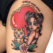Original ins Color Hand-painted Girl and Cat Waterproof Lasting Tattoo
